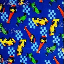 Lilly Craft Race Cars on Blue Fleece Anti-Pill FABRIC 58-60" Wide Sold by the Yard