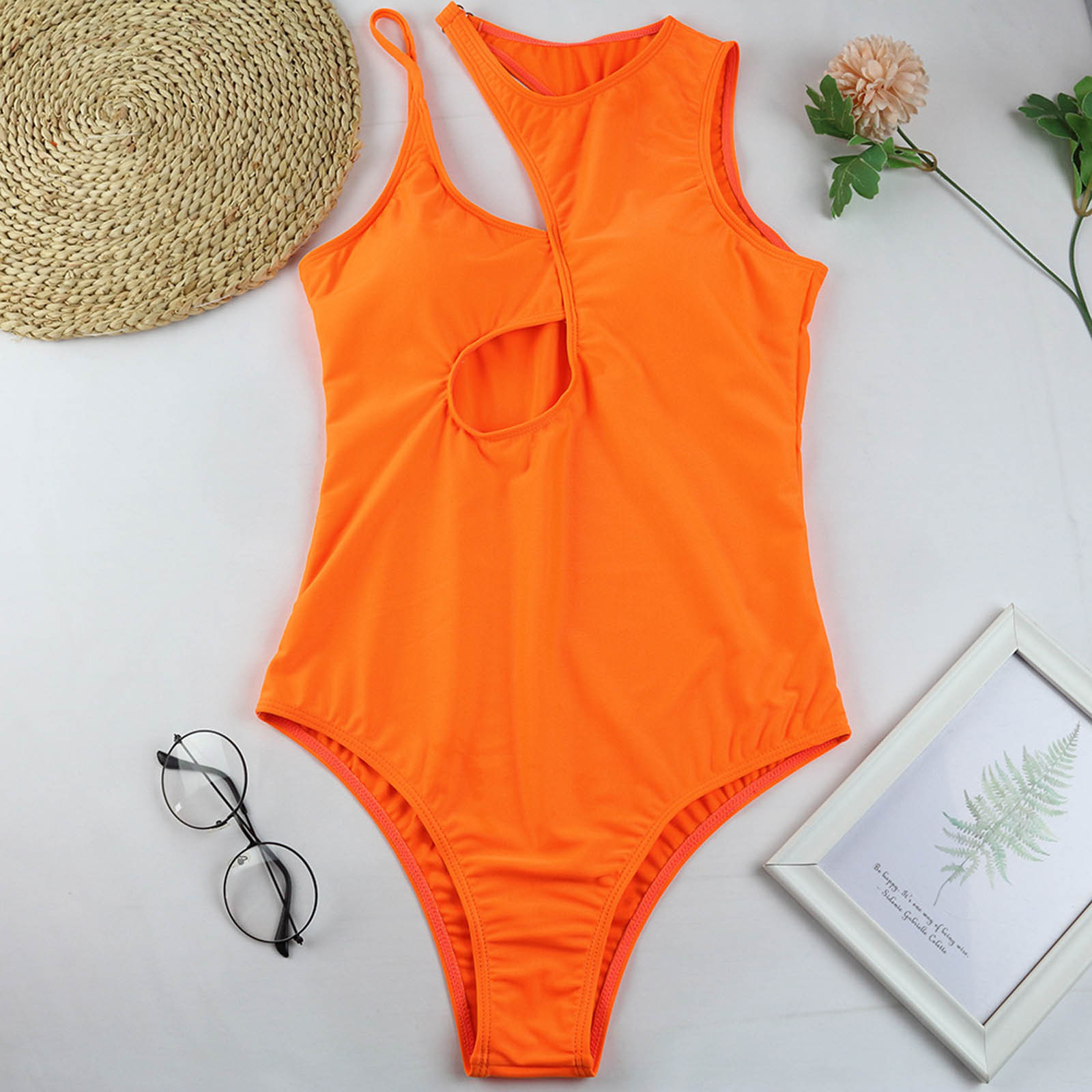 Ywdj Clearance Tummy Control Swimsuits For Women One Piece Monokini Romper Solid Plus Size