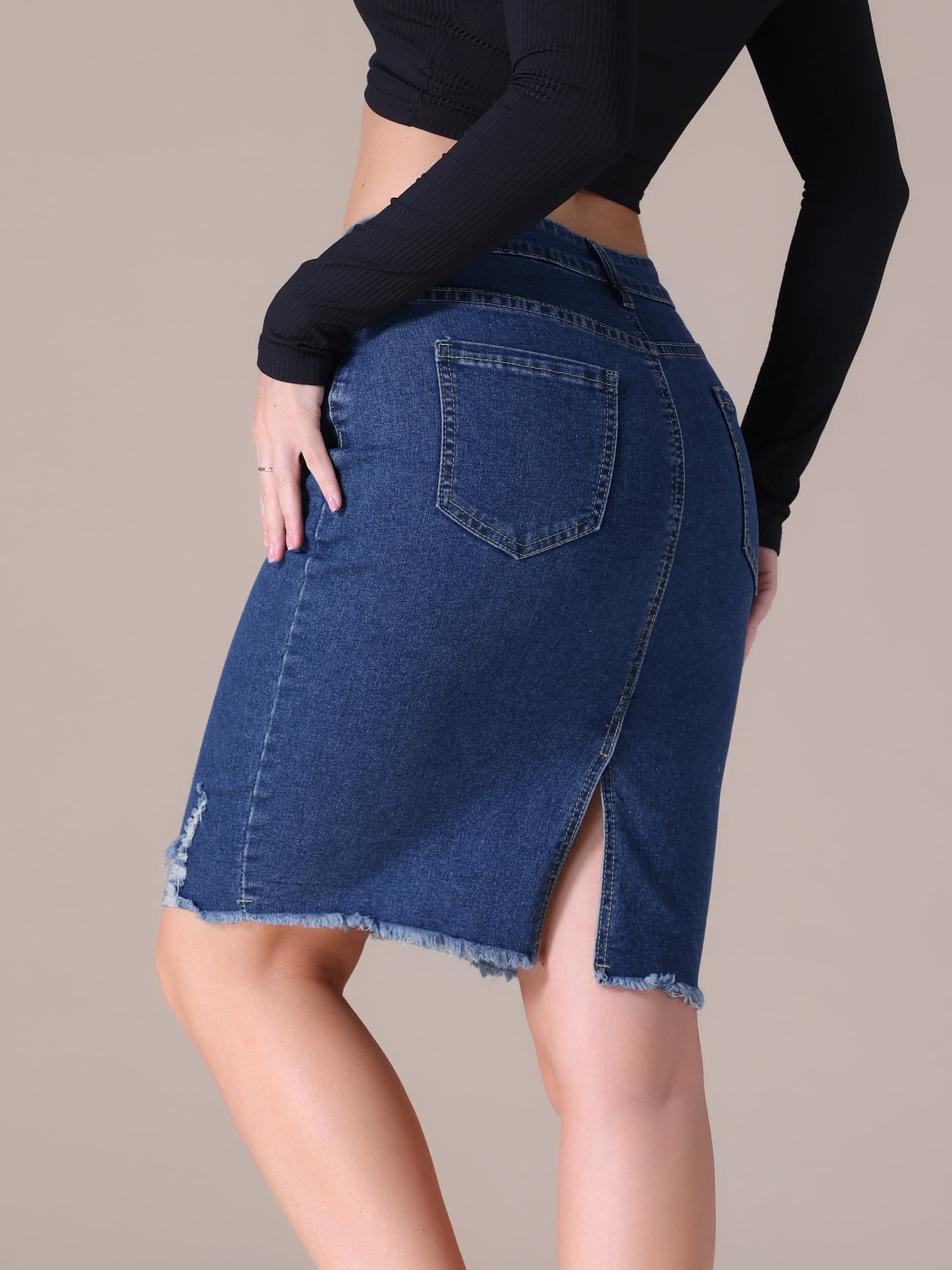 DARING DIVA Women's Denim Above the Knee Pencil Skirt 2XL Dark Blue