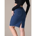 thumbnail image 4 of Unique Bargains Women's Denim High Waisted Above the Knee Pencil Skirt 2XL Dark Blue, 4 of 7