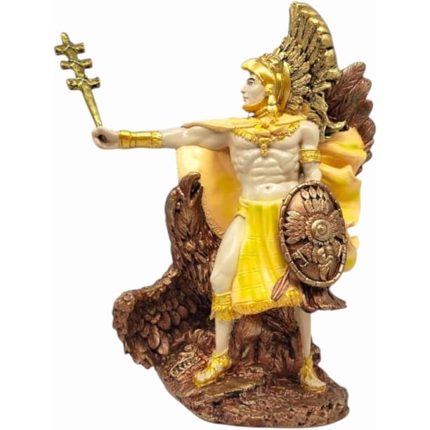 MORÍN Imágenes | Figura decorativa | Azteca en guardia con águila en la espalda 28 cm | Resina pintada a mano