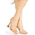 thumbnail image 1 of Cape Robbin Jenni Lace-Up Light Strappy Stiletto Flared Heel Square Open Toe Sandals Nude (6, NUDE), 1 of 4