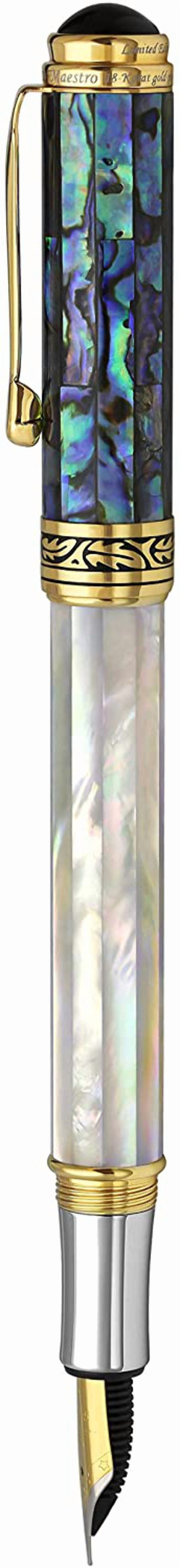 Xezo Xezo Maestro® 18K Gold Plated Fountain Pen (Fine Nib) - Oceanic White Mother of Pearl  Paua Abalone