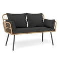 thumbnail image 1 of Costway Patio Wicker Loveseat Furniture with Seat Back Cushions, Heavy-Duty Metal Legs Black, 1 of 9