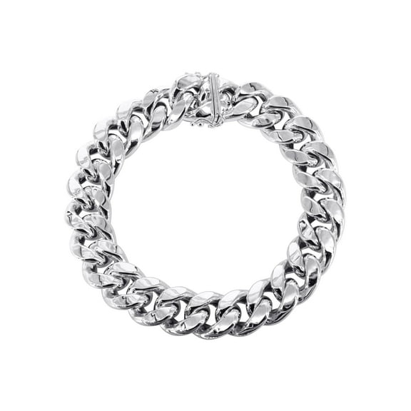 Semi Solid Mens Miami Cuban Link Bracelet 10K/14K White Gold
