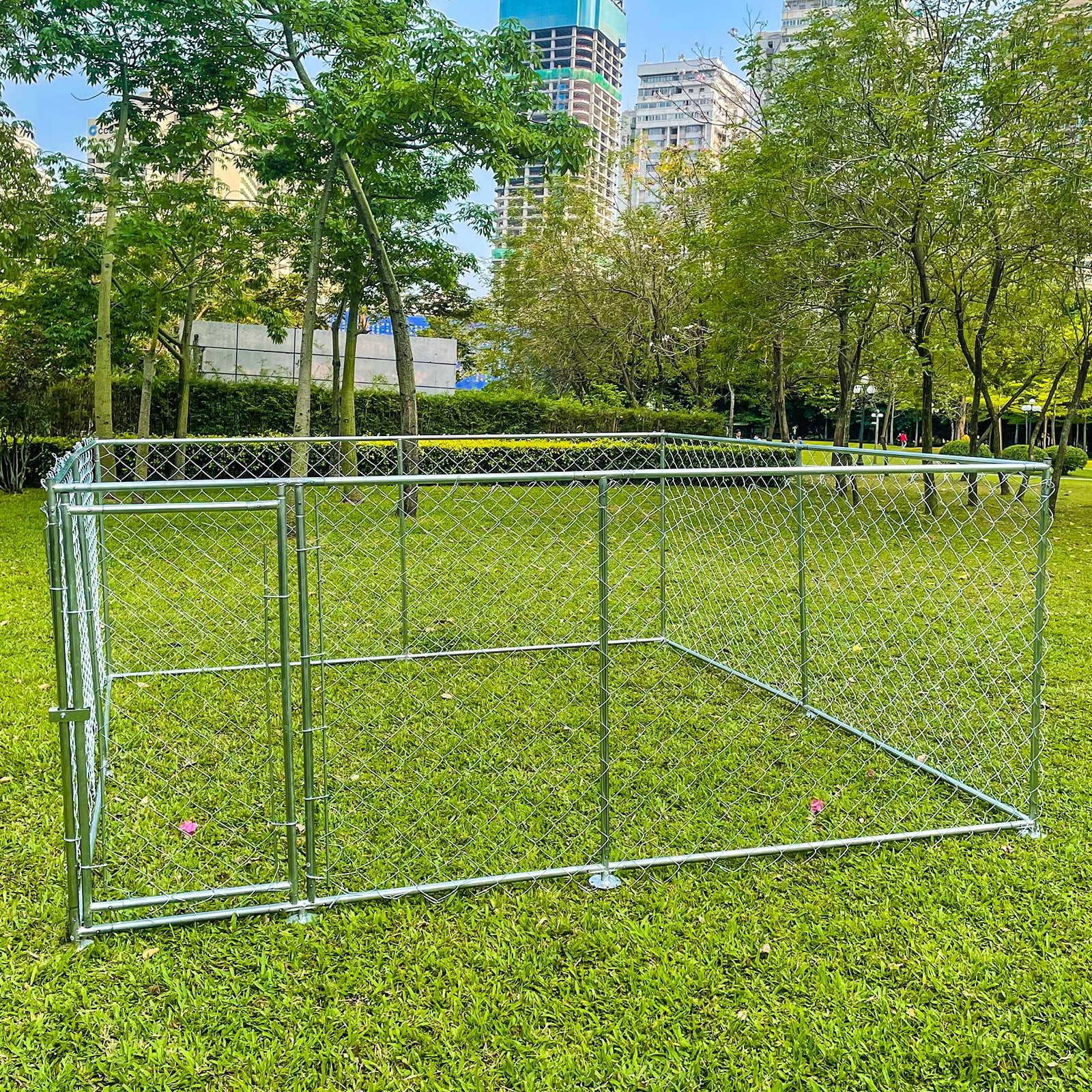 10 x 10ft Outside Dog Run House Pet Enclosure, 4.1' Height Metal Mesh Dog Fence Exercise Pen with Doors for Large/Medium/Small Dogs, Pet Puppy Playpen for Yard