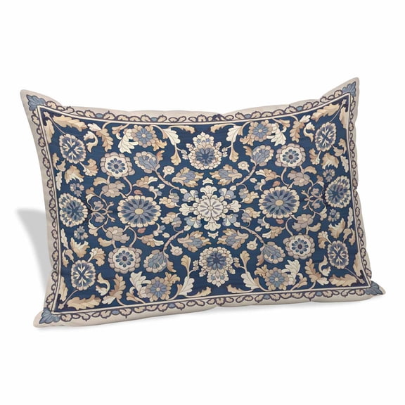 Bohemia Blue Flowers Pattern Pillow Covers 24x36 Inch, Vintage Ethnic Style Soft Brushed Throw Pillow Covers with Hidden Zipper Decorative Pillowcase for Bedroom Sofa Couch