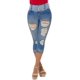 thumbnail image 1 of Pantalones vaqueros capris para mujer, cintura media, detalle de bolsillo rasgado, dobladillo doblado con doble botón, pantalones de mezclilla, azul medio, grande, 1 of 5