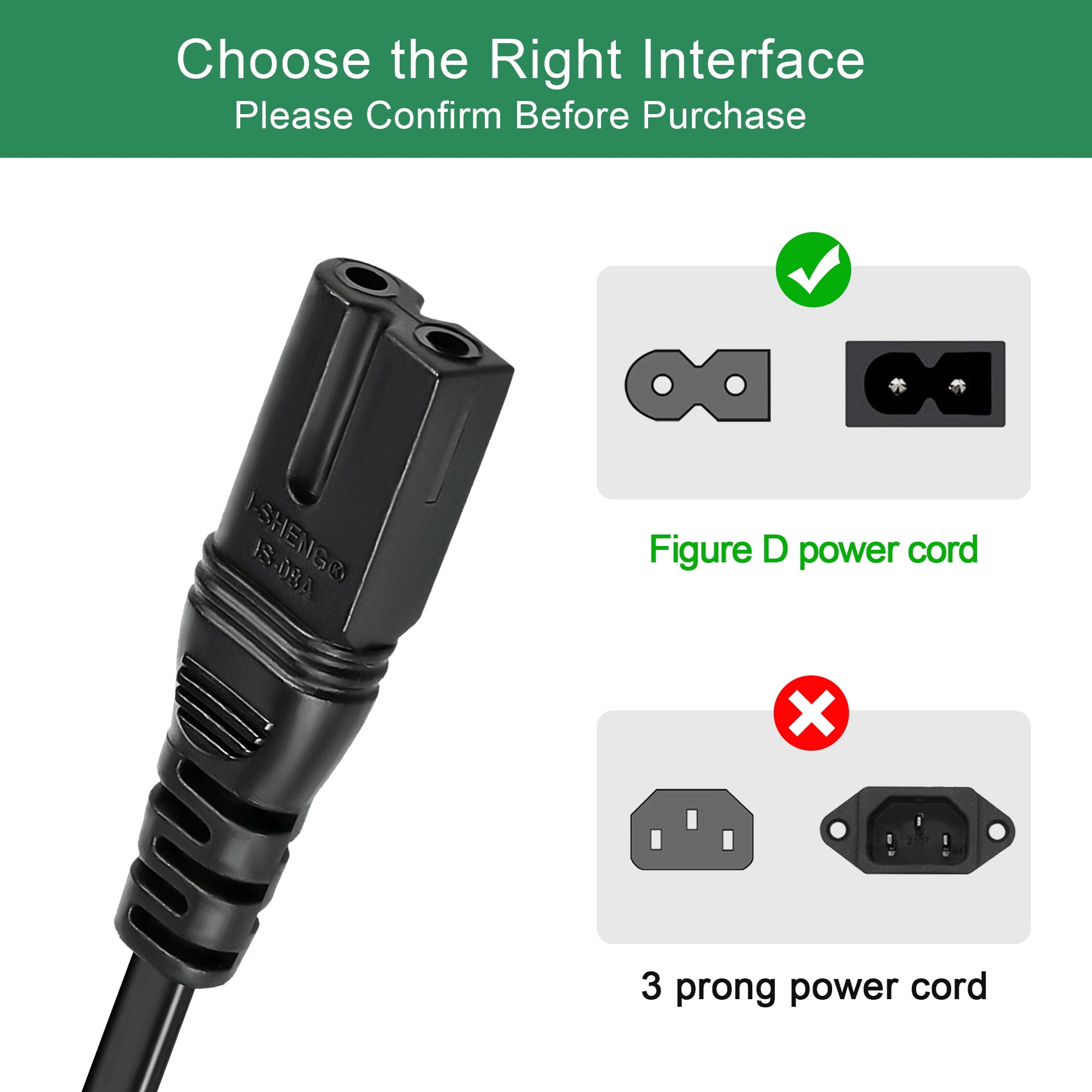 FITE ON 5ft AC Power Cable Cord Lead Compatible with