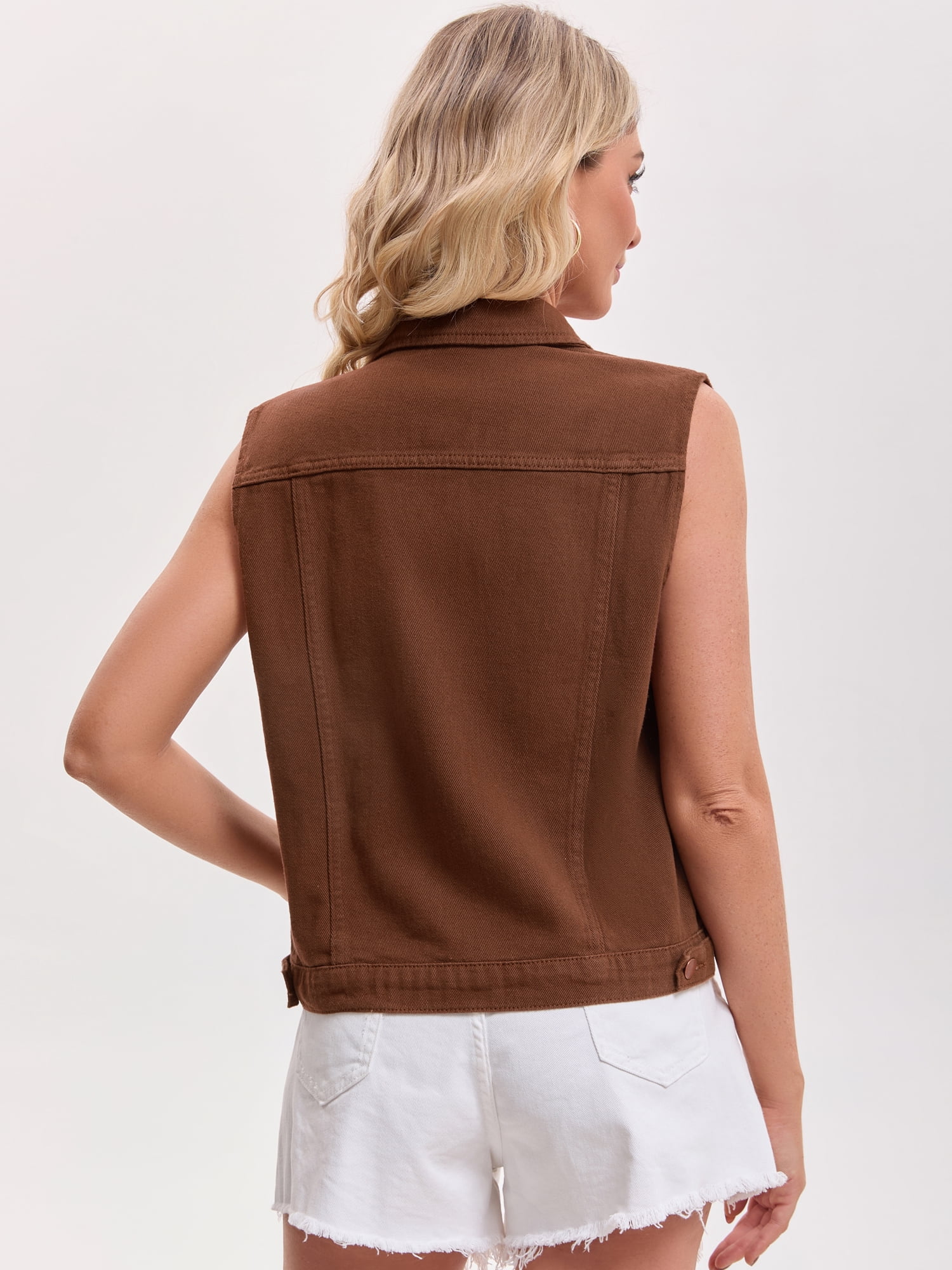DARING DIVA Womens Denim Vest Button Down Jacket Sleeveless Jean Jacket 2XL Brown