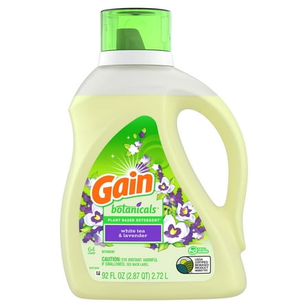 Gain Botanicals Plant Based Liquid Laundry Detergent, White Tea and Lavender, 64 Loads, 92 fl oz