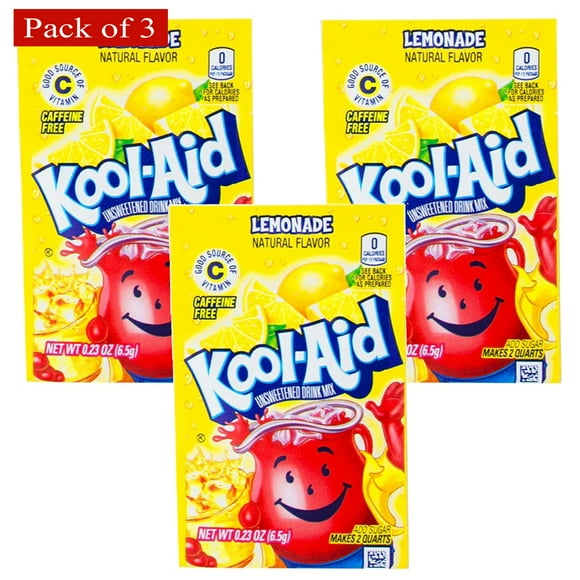 Kool Aid Limonade, Mélange de Boisson Gazeuse Non Sucré (0.23 Oz) (Lot de 3)