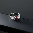 thumbnail image 3 of Gem Stone King 925 Sterling Silver Red Garnet and White Zirconia 3 Stone Engagement Ring for Women (3.90 Cttw, Gemstone January Birthstone, Cushion Checkerboard 8MM, Size 8), 3 of 5