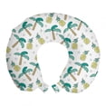 thumbnail image 1 of Tropical Travel Pillow Neck Rest, Hand Drawn Palm Trees and Pineapples, Memory Foam Traveling Accessory Airplane and Car, 12", White Seafoam, by Ambesonne, 1 of 2