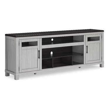 Ashley Bolanburg Large TV Stand – Farmhouse Style, Whitewash/Brown Finish, Glass Doors