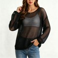 thumbnail image 5 of Ke1Clo Women’s Cotton Openwork Knit Sweater Cropped Sheer Mesh Cover Up Loose Fit Long Sleeve Summer Vacation Hollow Out Lightweight Korean Style Top, 5 of 7