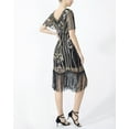 thumbnail image 3 of Short Sleeve Below Knee Sequin Beaded Fringed Hem Sparkle Flapper Dress, 3 of 6