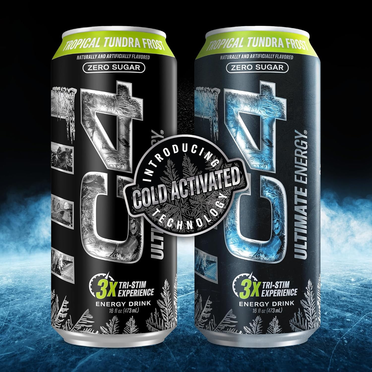 C4 Ultimate Energy Drink, Tropical Tundra Frost Flavor, Zero Sugar, Carbonated, 16 fl oz Can, 12 Pack