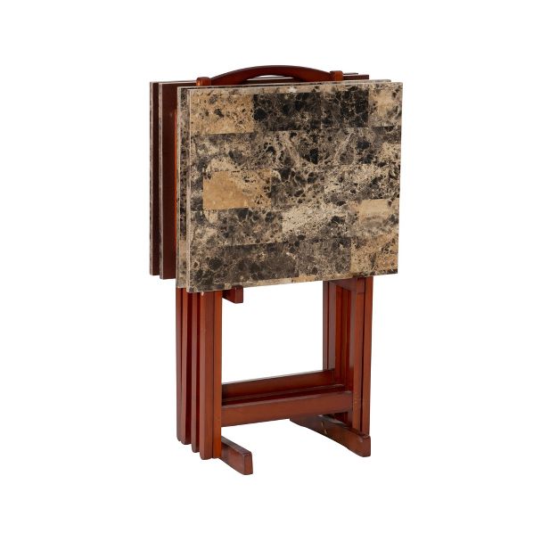 Faux Marble Tray Table Set，Brown