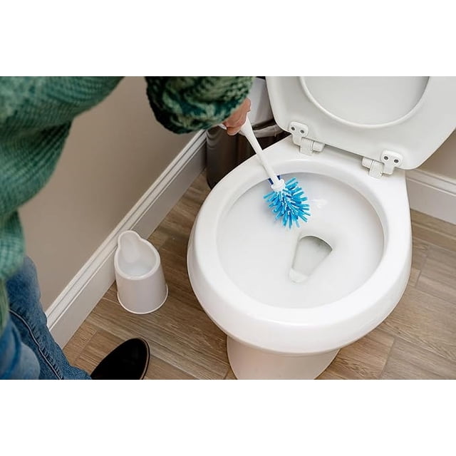 Vileda Deluxe Toilet Brush and Holder | Cleaner Brush with Ergonomic Handle | Easily Clean Under the Rim | Angled Bristles Reach Tough Spots