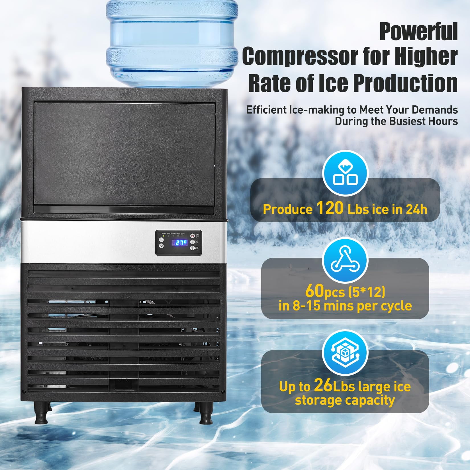 EastVita Multi-style Commercial Ice Maker Machine, with Storage Bin, Clear Ice Cubes, Counter Freestanding Ice Machine for Home/Party/Bar/Restaurant