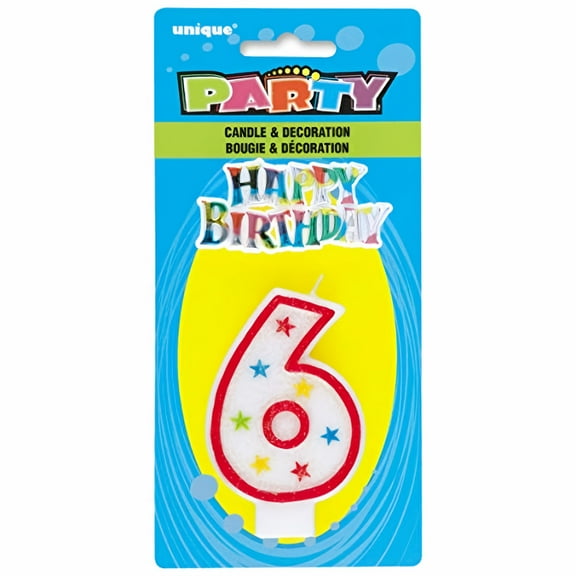 Unique Glitter Number 6 Birthday Candle & Happy Birthday Cake Topper (Pack of 6)