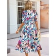 thumbnail image 3 of Women'S V Neck Floral Dress Summer 2025 Trendy Pleated Boho Flowy Puff Sleeve Maxi Dress Blue Pink S, 3 of 4