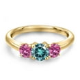 thumbnail image 3 of Gem Stone King 10K Yellow Gold Blue Moissanite and Pink Moissanite Engagement Ring for Women | 0.96 Cttw | Round 5MM | Gemstone Birthstone | Size 8, 3 of 6