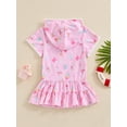 thumbnail image 4 of Suealasg Little Girls Swimsuit Cover up Short Sleeve Ice Cream Print Zipper Hooded Swimwear Dress 1T 2T 3T 4T 5T 6T 7T Kids Girls Beach Cover up Dress Bathing Suit, 4 of 8