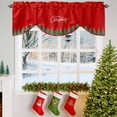 thumbnail image 3 of Merry Christmas Tie Up Valances Curtain, Green Tree Star Red Background Adjustable Rod Pocket Short Window Treatment Tie Up Curtains Valances for Kitchen Living Room Bathroom 42x12 Inches, 3 of 9