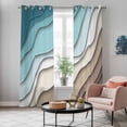 thumbnail image 5 of Teal Blue Ombre Cream Kitchen Curtains 96 Inch Length, Modern Geometric Brown Aesthetic Grommet Top Bedroom Living Room Curtains, Light Filtering Cafe Curtain Drapes 2 Panels Set 104''x96'', 5 of 9