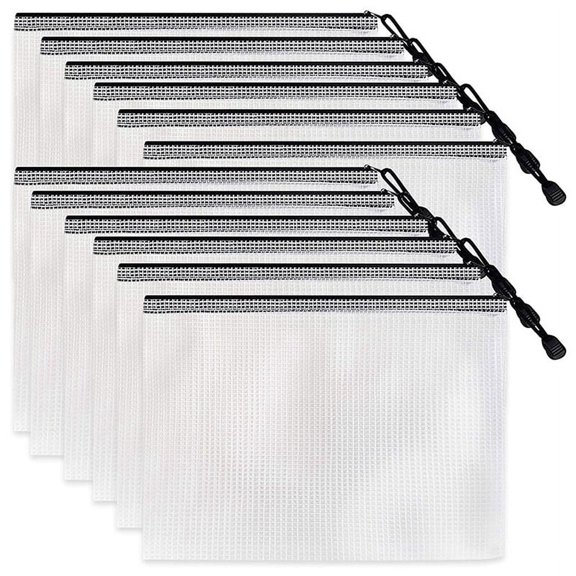 12 Pcs Zipper File Bag A4 Zipper Mesh Bag Board Game Storage Bag PVC File Bag Office Supplies Storage Bag (34CMx24CM),12 x file bag,black & white