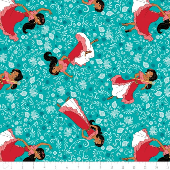 Disney Elena Of Avalor Poses in Bali Teal Camelot 100% Cotton Fabric By The Yard