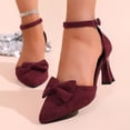 thumbnail image 5 of hoksml Women's Flock Bow Ankle Strap Heel Pumps, Pointed Toe Block Heel Shoes for Office and Party Wear, 5 of 9