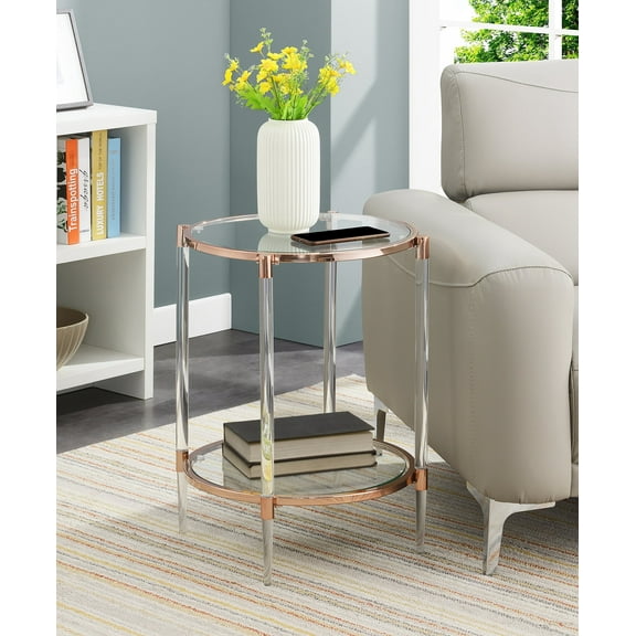 Convenience Concepts Royal Crest 2 Tier Acrylic Glass End Table, Rose Gold/Glass