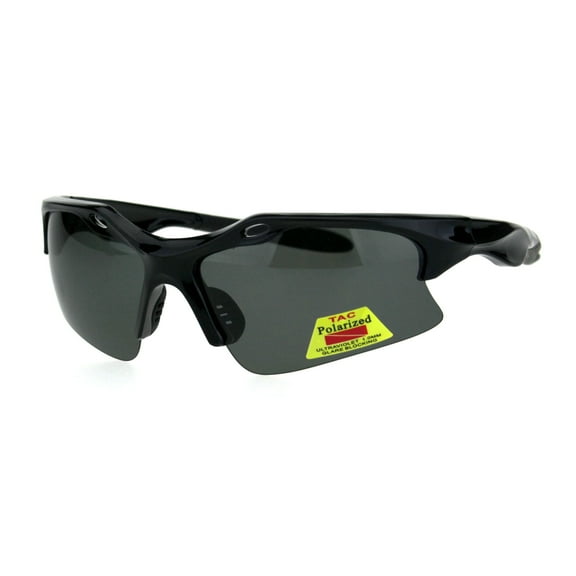 Mens 1.0MM TAC Polarized Lens Aerodynamic Baseball Half Rim Sunglasses Shiny Black