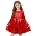thumbnail image 4 of TEAJOPSUU Girls Velvet Dress Long Sleeves Crew Neck Party Dress Csual Shiny Pleated A-Line Dresses With Pockets 4-12Y,Red, 4 of 9