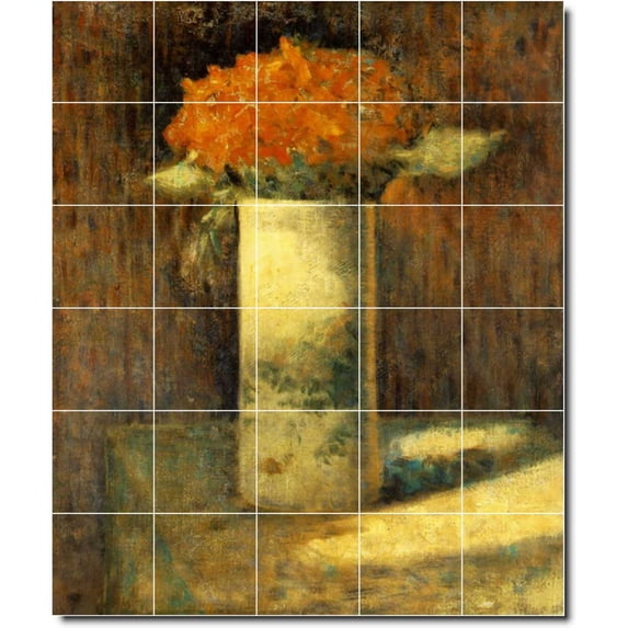 Ceramic Tile Mural-Georges Seurat Flowers Custom Tile Mural 28. 30" w x 36" h using (30) 6 x 6 ceramic tiles