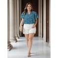 thumbnail image 3 of Agnes Orinda Women's Plus Size St. Patrick's Day Floral Tops Ruffle V Neck Double Short Sleeve Summer Casual Blouse 3X Blue, 3 of 8