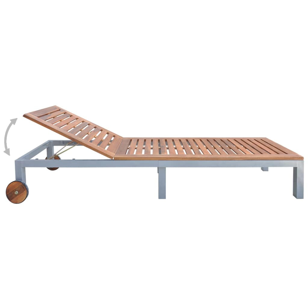 Lowestbest Acacia Wood Chaise Lounge, Armrest recliner with Two Casters for Indoor/Outdoor Lowestbest Acacia Wood Chaise Lounge, Armrest recliner with Two Casters for Indoor/Outdoor