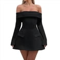 thumbnail image 1 of Vestido Mini para Mujer, con Hombros Descubiertos, Larga, Corte A, Vestido Formal Corto, para Fiesta y Club Negro L, 1 of 10