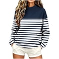 thumbnail image 2 of Yutgune Women's Striped Sweatshirt Long Sleeve Mock Neck Pullover Casual Relaxed Fit Top, 2 of 8