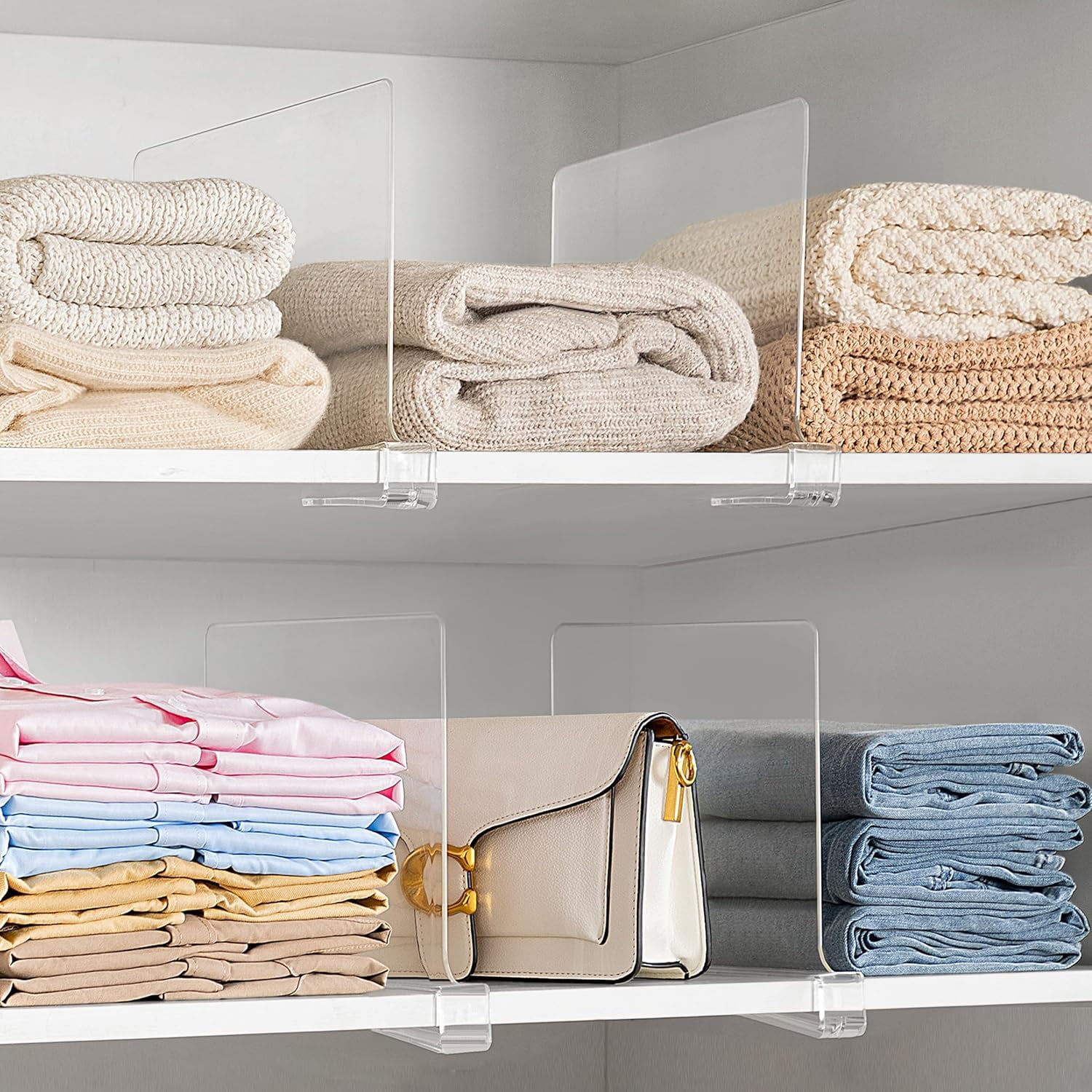 HBlife 8-Pack Closet Organizers with Clear Shelf Dividers, Vertical Purse Organizer, Acrylic Shelves