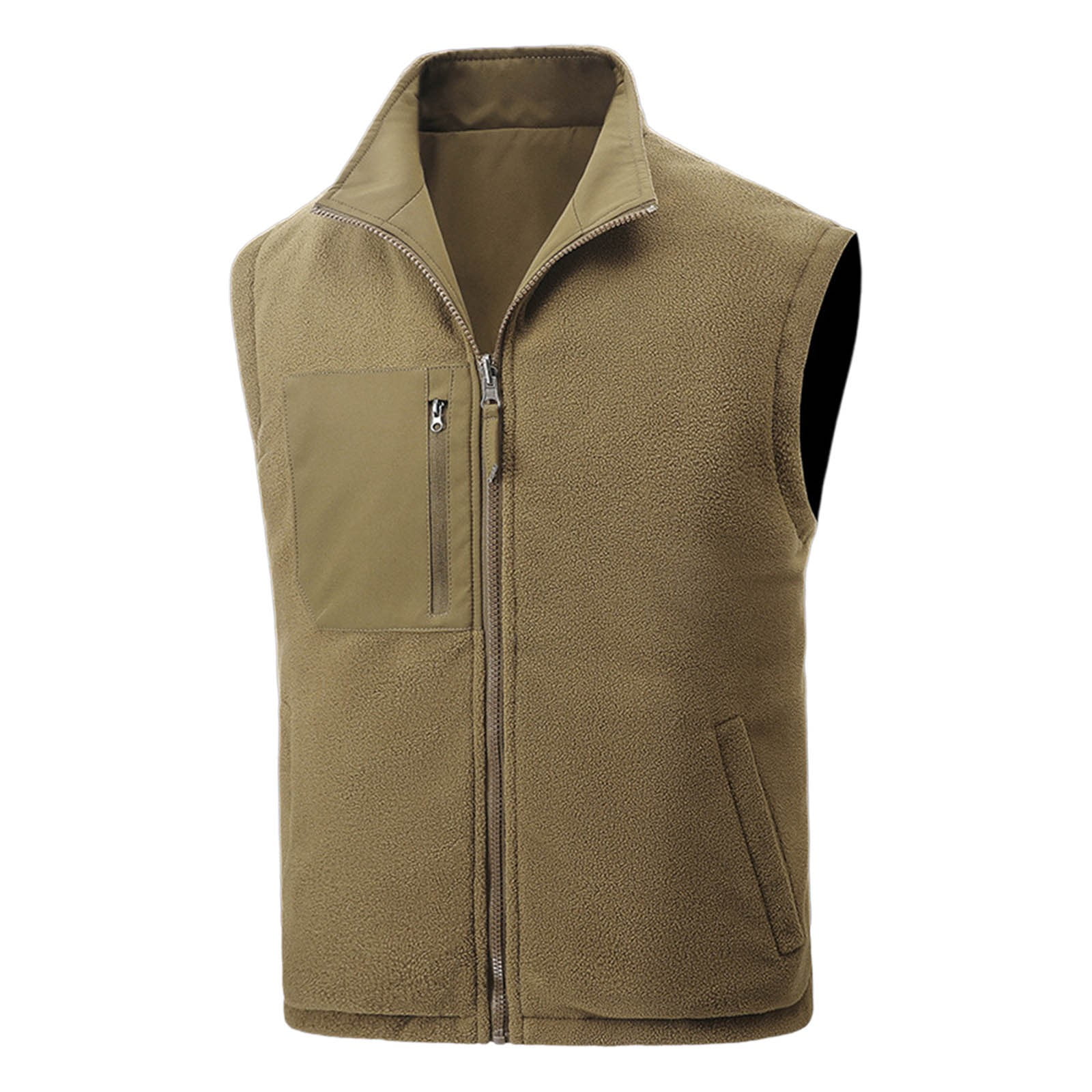 Zedker Men's Windproof Lightweight Golf Vest Outerwear Softshell Sleeveless Jacket for Running Hiking Sports with Pockets Khaki XXXXL