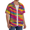 thumbnail image 4 of KLL Lines Multicolored Rainbow Print Men's Shirt Short Sleeve Button Down Summer Cuba Beach Shirts- Small, 4 of 7