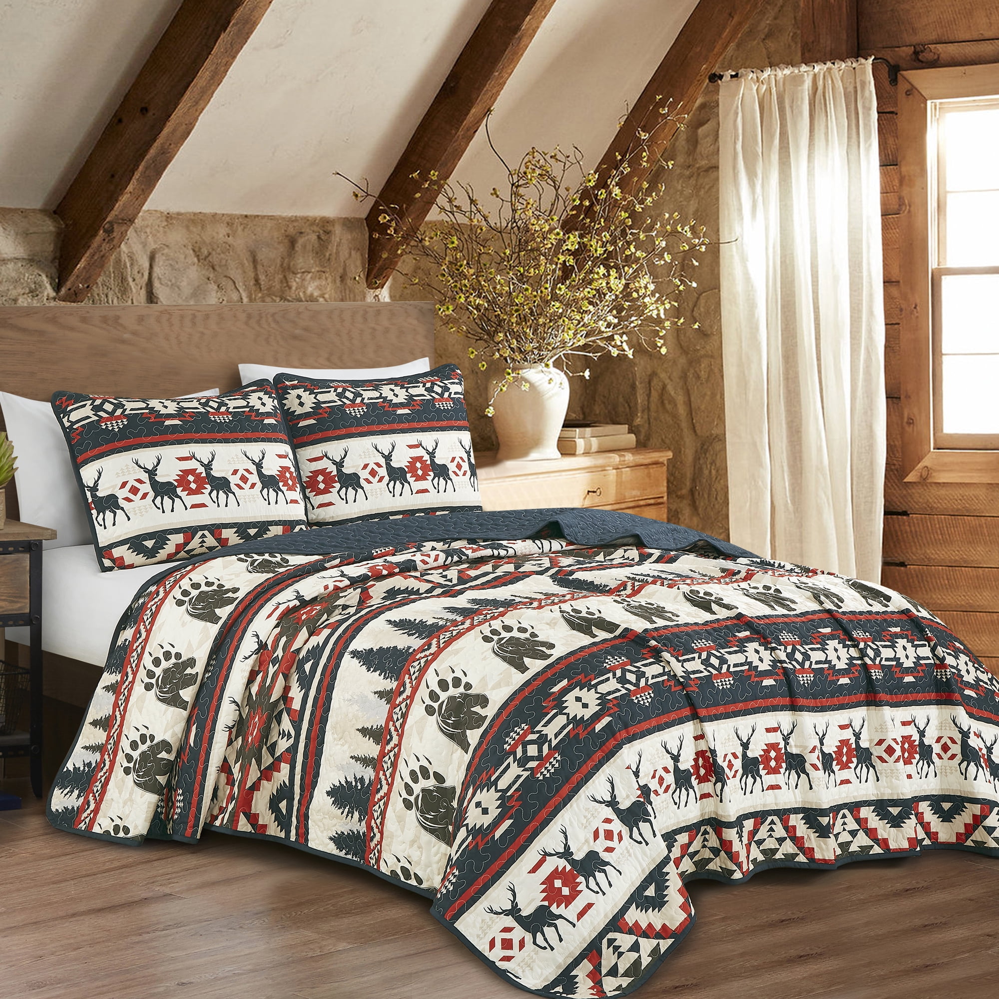 Evjk 3-Piece Decorative Lightweight Bedspread Set – Soft, Microfiber with Elegant Print, QUEEN