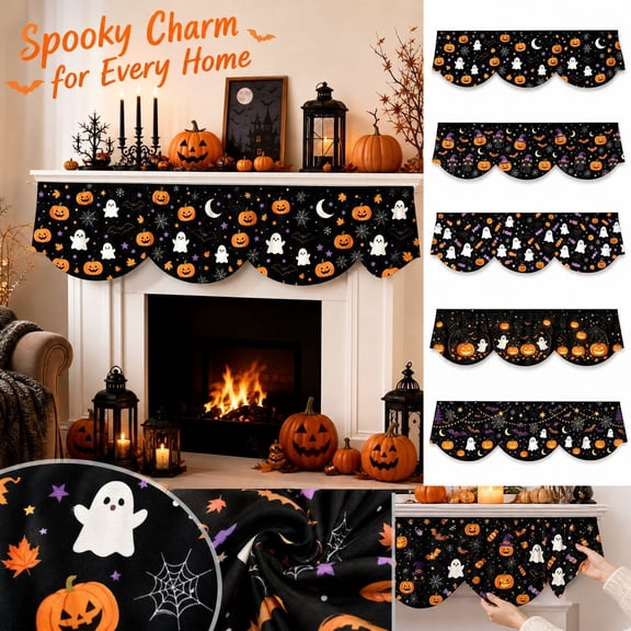Halloween Window Decor 79 Inch Window Scarf Valance Spooky Halloween Decor Cute Ghost and Pumpkin Print Halloween Mantel Decor Indoor Halloween Decor for Living Room Fall Home