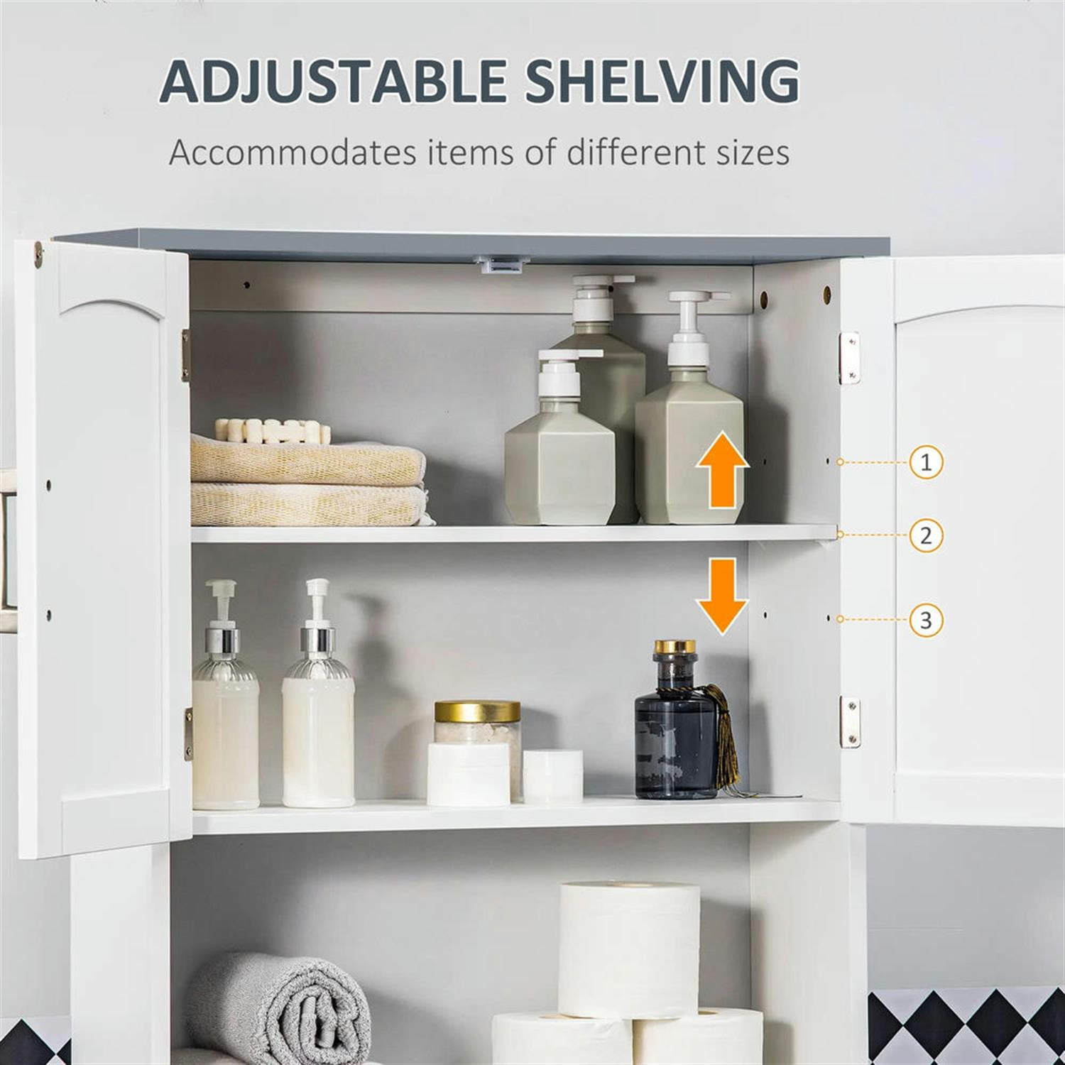 Demi Bonn 65" Over The Toilet Storage Cabinet with Adjustable Shelves, Bathroom Shelf Over Toilet Rack, Bathroom Storage Cabinet Organizer, White