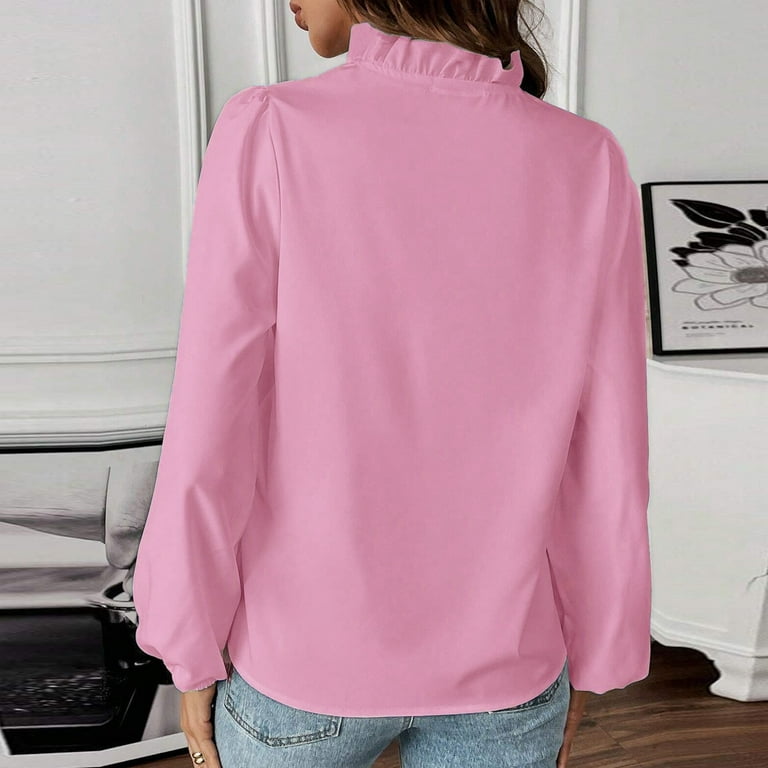 GXIPO Women's Ruffle Trim Pullover Long Sleeve Blouse Top