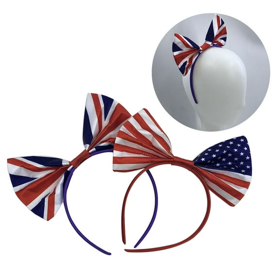 HONITANO American England Flag Satin Bow Headband for Women Girls Perfect Patriotic Hair Accessory 2 Pcs